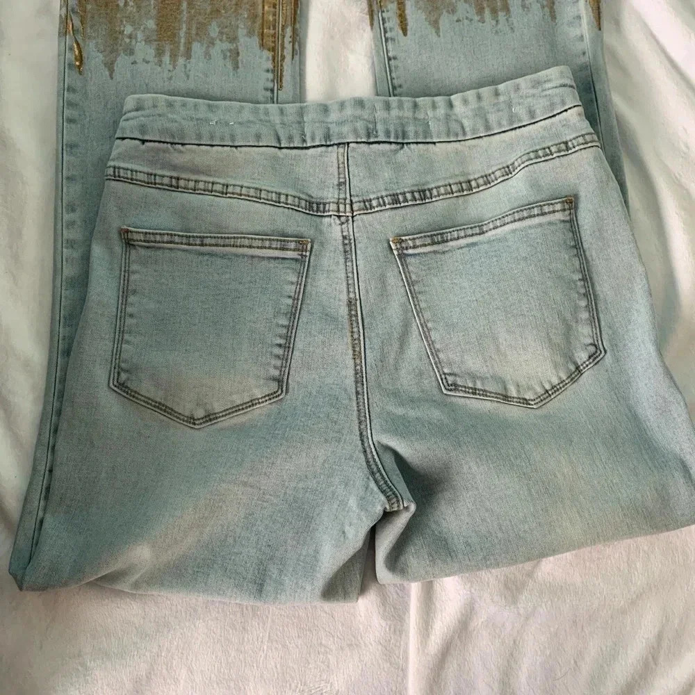 Tribal Audrey Mid Rise Straight Crop Gold Dipped Pull On Jeans Size 4 - Picture 10 of 14